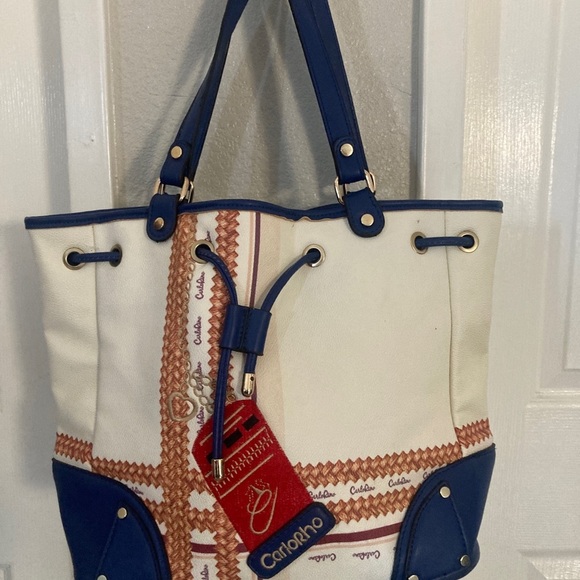 Carlorino Blue and White Women's Tote Bag - Picture 1 of 8